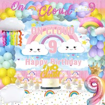 184 Pcs On Cloud 9 Birthday Decorations For Girls, Colorful Rainbow Cloud 9Th Bi - £40.67 GBP