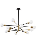 Modern Sputnik Chandelier, Black and Gold Chandelier,Mid Century Pendant... - $169.00