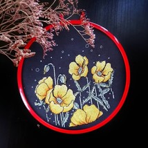 Yellow poppy cross stitch night pattern pdf - round Embroidery poppies c... - $8.99