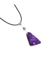 Charoite Pendant Necklace Grade AA Leather Cord Unisex Reiki Healing Jew... - $54.25 CAD