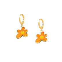 Orange Enamel &amp; 18K Gold-Plated Flower Drop Earrings - £10.38 GBP