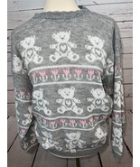 NWT Adele Knitwear Sweater Large Teddy Bears Heart Acrylic USA 80s Vinta... - $149.23