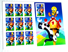 LOONEY TUNES TWEETY AND SYLVESTER STAMPS 33 CENT USPS CLASSIC- Unused - $10.64