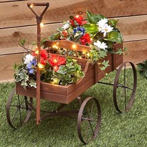 Wagon Garden Flower Planter Moving Wheels Outdoor Yard Country Porch Decor RED - £28.30 GBP