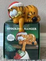 Enesco 1978 Vintage Christmas Garfield Cat Christmas Stocking Hanger Holder Box - £19.91 GBP