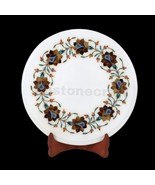 Decorative White Marble Wall Plate with Semi-Precious Gemstone Inlay - $363.55