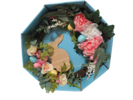 Custom Hand Made Easter Door Wreath Hanging Eggs Wood Rabbit Flowers 18&quot;D - £30.29 GBP