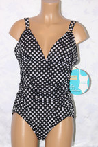  NEW Swim Solutions Black Neutral Polka Dot One piece Swimsuit size 14 - £27.24 GBP