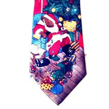 Christmas Novelty Tie Sleeping Santa Bear 58&quot; Red Graphics Thinking of Y... - £6.68 GBP