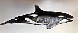 Killer Whale/Orca Metal Wall Art Decor 18&quot; x 7&quot;  Black Tinged - £23.12 GBP