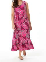 Cuddl Duds Flexwear Scoop-Neck Tiered Maxi Dress- Berry Hibiscus, Xs - £22.58 GBP