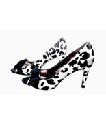 ALFANI Women Heels Open Toe Pump Size 7.5 Black White Cow Print Toe Bow ... - £32.23 GBP