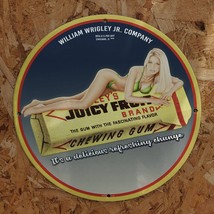Vintage 1949 Wrigley&#39;s Juicy Fruit Chewing Gum Porcelain Gas &amp; Oil Metal Sign - £98.36 GBP