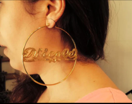 Personalized 14k Gold Overlay Any Name hoop Earrings  3 inch plain /a1 - £23.53 GBP