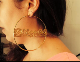 Personalized 14k Gold Overlay Any Name hoop Earrings  3 inch plain /a1 - £23.62 GBP