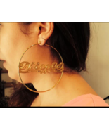 Personalized 14k Gold Overlay Any Name hoop Earrings  3 inch plain /a1 - $41.10 CAD