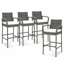 4PCS Patio PE Wicker Bar Chairs Counter HeightBarstools With Armrests &amp;C... - £253.44 GBP