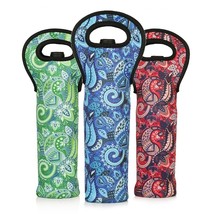 Wine Carrier Tote Bag Paisley Pattern Insulated Neoprene Wine Bottle 3 pc - $17.82