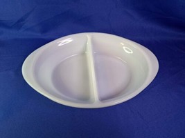 Glasbake Divided Casserole Dish Oval Milk Glass  12&quot; x 8 .5&quot; Ovenware - £18.26 GBP