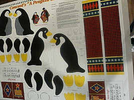 Penguin Fabric Panel Kesslers Concord Soft plush Dolls Mom &amp; Baby with Caroling - £7.11 GBP