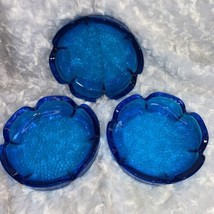 Vintage Ashtrays Blenko Glass Cobalt Blue Textured Lotus 3 Total   5 3/4... - $37.39