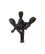 VTG African Wood Hand Carved 3-Man Unity Sculpture Interlock Tribal Art ... - $53.29