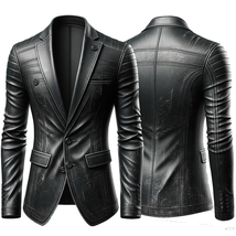Fashion Men&#39;s Spring Autumn Leather Black Blazer - £223.53 GBP
