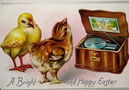 Easter Postcard Baby Chicks Listen To Phonograph Gramophone Music Tucks 705   - £11.94 GBP