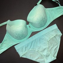 Nwt Victoria&#39;s Secret 34DDD Bra Set M Cotton Panty Teal Mint Green Lace Body By - £55.31 GBP