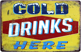 SUMIK Cold Drinks Here, Metal Tin Sign, Vintage Art Poster Plaque Bar Kitchen Ho - £9.96 GBP