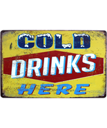 SUMIK Cold Drinks Here, Metal Tin Sign, Vintage Art Poster Plaque Bar Ki... - £9.77 GBP