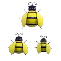 Bee Figurines Set of 3 Sizes Metal Hanging Wall Garden Yellow Black 6.5" High