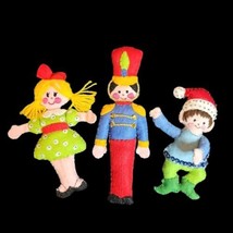 Vintage Handmade 3 Felt  Sequined Christmas Ornaments Gurl Tin Soldier Elf - £27.11 GBP