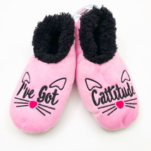 Snoozies Women&#39;s I&#39;ve Got Cattitude Slippers Non-Skid  Pink Small 5/6 - £10.07 GBP