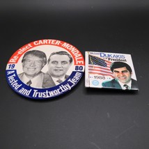Vintage Political Pin Button Lot of 2 Carter Mondale Dukakis 1980s Presidential - £14.87 GBP