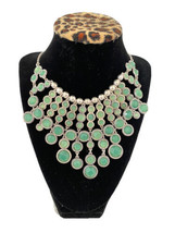 Boho Gypsy, silver tone with faceted green stones bib necklace 17&quot; + 3&quot; extender - £19.40 GBP