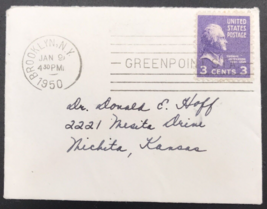VTG 1950 Greenpoint Station Brooklyn NY Cancel Cover w/ 3 Cent Jefferson... - $12.19