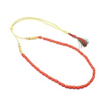 Red Coral replica Beads drum shape Single line 15&quot; Necklace Mala - £18.94 GBP