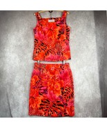 Vtg Tropical Skirt Set M Orange Pink Floral Tank Top 90s Y2K Hawaii Isla... - €32,84 EUR