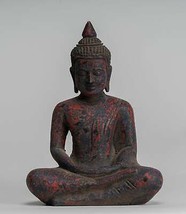 Antike Khmer Stil Holz Sitzender Buddha Statue Dhyana Meditation Mudra - £119.63 GBP