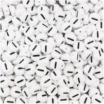BeadTin White Opaque 7mm Coin Plastic Alphabet Beads - Black Letter I (1... - $2.09