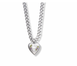 Sterling Silver Heart Locket With Enameled Rose With Cross Necklace And Chain - £56.25 GBP