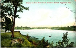 Vtg Postcard 1911 Scene on Fox River From Stroebes Island Appleton, WI - £5.45 GBP