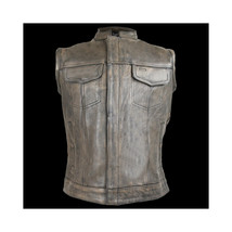 Vance Leather Distressed Brown Motorcycle Club Leather Vest - £96.33 GBP+