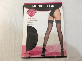 New Music Legs 4102Q BLACK One Size Fits Most Nylon Sheer Thigh High Sto... - £7.33 GBP