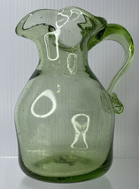 Vintage Bright Green Crackle Glass Miniature Pitcher Vase Applied Handle 5.25” - £7.74 GBP