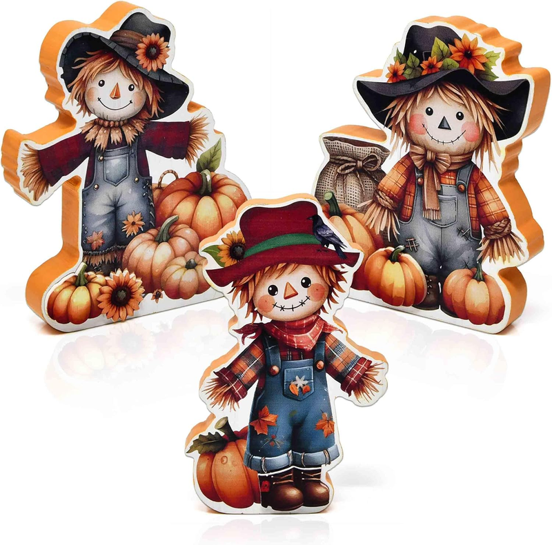Thanksgiving Scarecrow Wooden Decor Set of 3 Fall Tiered Tray Autumn Table Cente Item image 9