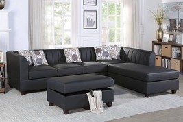 Fano 3-Piece Sectional with Reversible Chaise in Black Faux Leather - £914.87 GBP