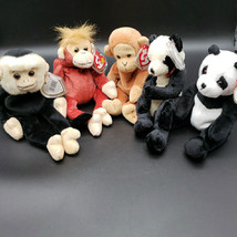 TY Beanie Babies Set of 5 Monkeys Pandas Schweetheart Moochy Bongo Mandy Easton - £15.31 GBP