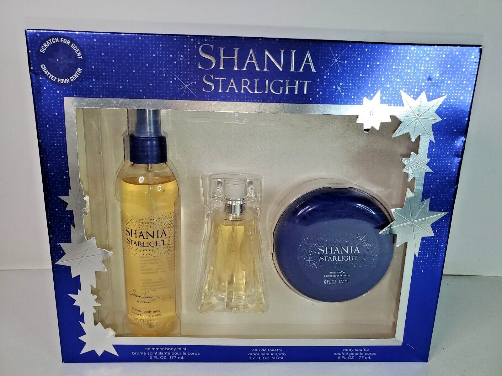 Shania Twain Starlight 3 pc Gift Set Eau de Toilette Shimmer Body Mist & Souffle - $84.10